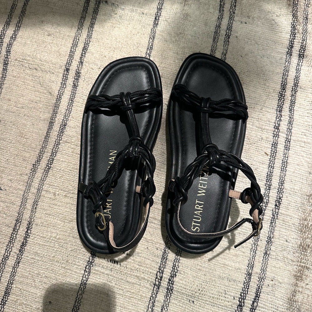 Stuart Weitzman Calypso Black Leather Sandals SIZE 6